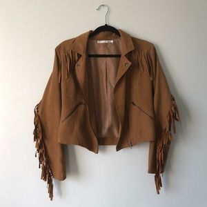 Western-style motorcycle jacket. Camel colored. Sm
